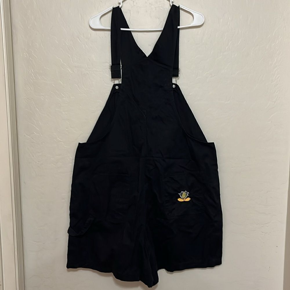 Vintage WB Looney Tunes Black Tweety Bird Ta Da Graphic Casual  Shortalls - Picture 2 of 11